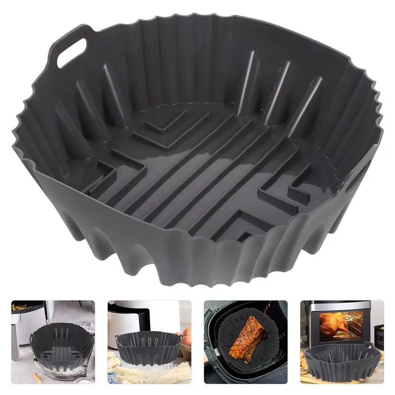 

Air Fryer Silicone Pot Silicone Air Fryer Liner Pot Double Handle Air Fryer Replacement Basket Pizza Fried Chicken Grill Pan Mat