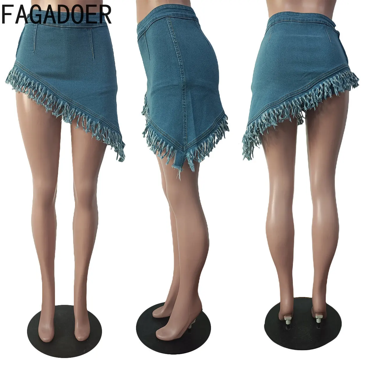 FAGADOER Fashion Y2K Denim Tassels Shorts Women High Waisted Button Slim Shorts Summer Irregular Cowboy Matching Bottoms 2023