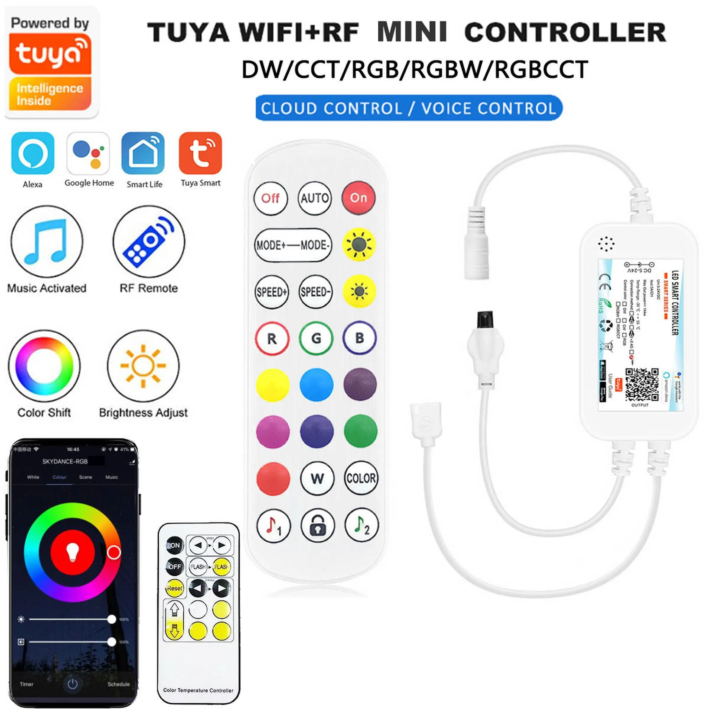 Smart WiFi LED Light Strip Controller with App and Remote Control