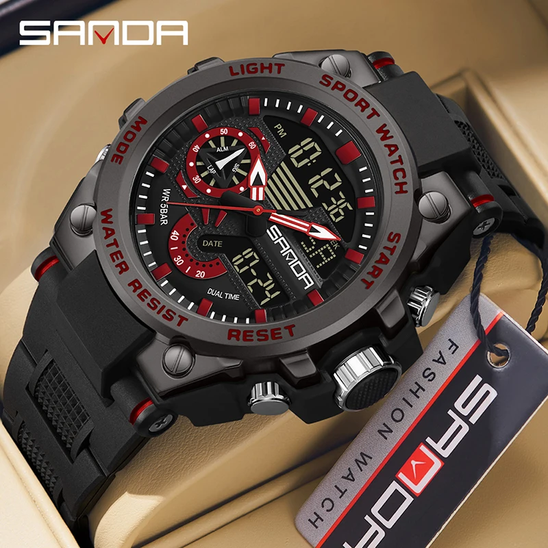 Sanda 3302 New Model Fashion Men 2023 Cool Design Mutiple Functions Teenagers Water Resistant Outdoor Alarm Mode Wrist Watch 2023 nieuwe lente mannen geul mode engeland stijl lange trenchcoats mens casual bovenkleding jassen windjack merk heren kleding