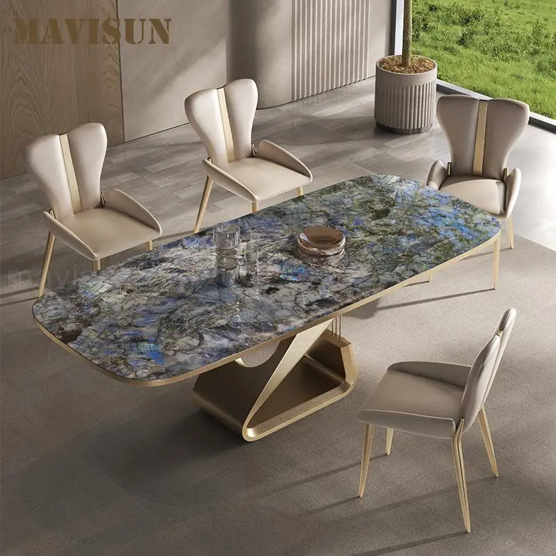 

Luxury Aesthetic Kitchen Tables Six Chair In Blue Design Table Frame Granite Marble Panel Countertop Esstisch Home Furniture FGM
