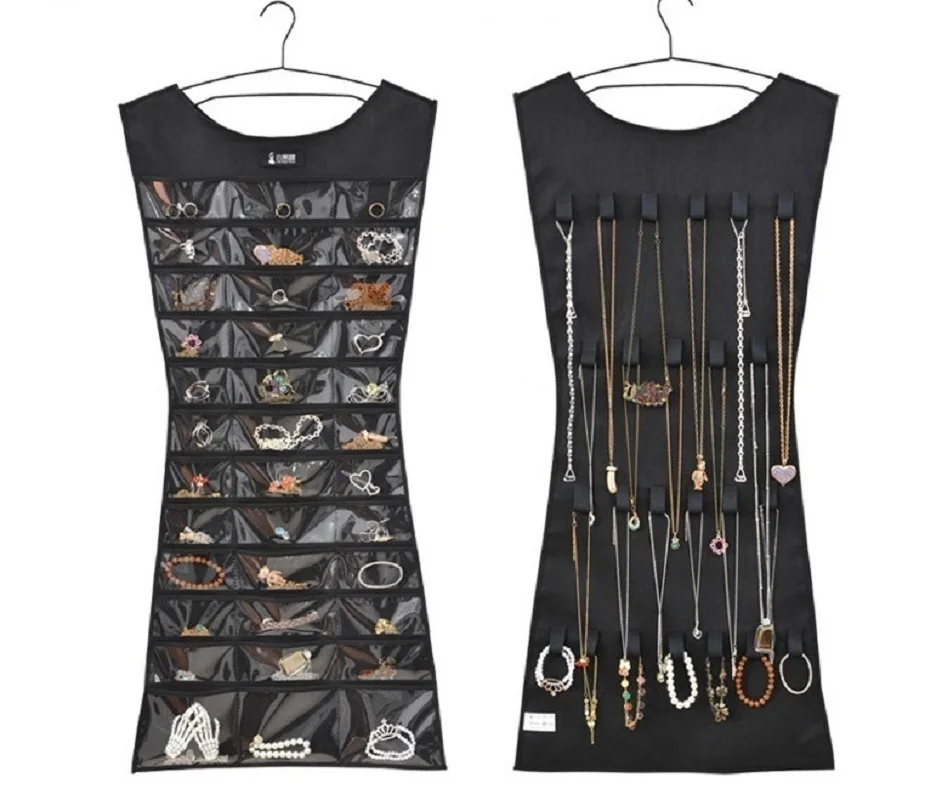 

Wall Hanging Jewelry Organizer Storage with Pocket Double Sided Necklace Bracelet Earrings Jewelry Display Holder (No Hanger)