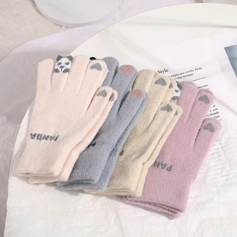 Child Gloves Aldult Kawai Cold Protection New Winter Plush Gloves Stretch Knit Touch Screen Thicken Fleece Riding