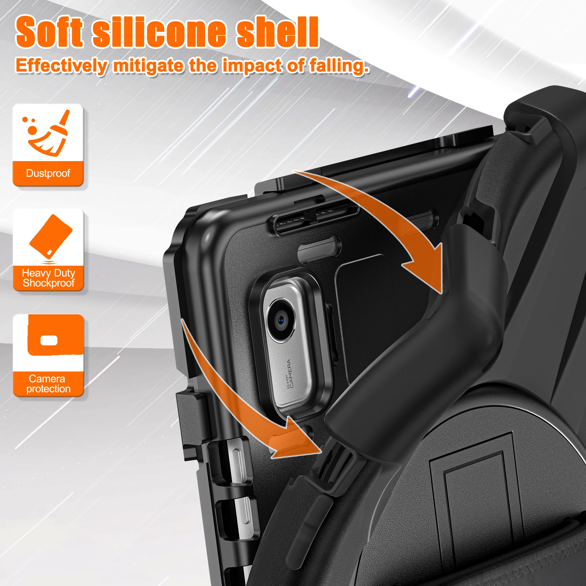 Rugged Shockproof Protective Case with 360° Rotation and Hand Strap