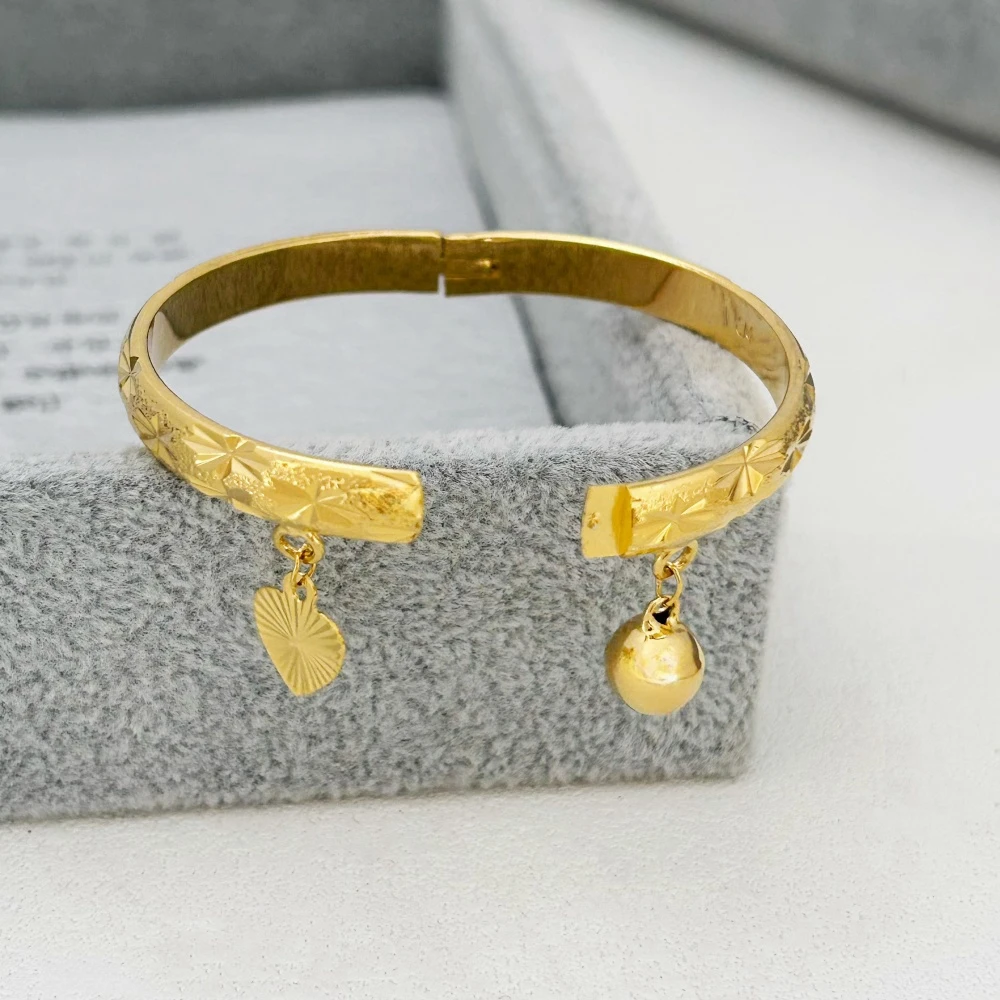 Bangle Bracelet Stainless Steel Bracelet Stainless Steel Gold Color Bells Heart Star Small Size Cuff Bangle Bracelet for Girls Fashion Jewelry Birthday Gifts