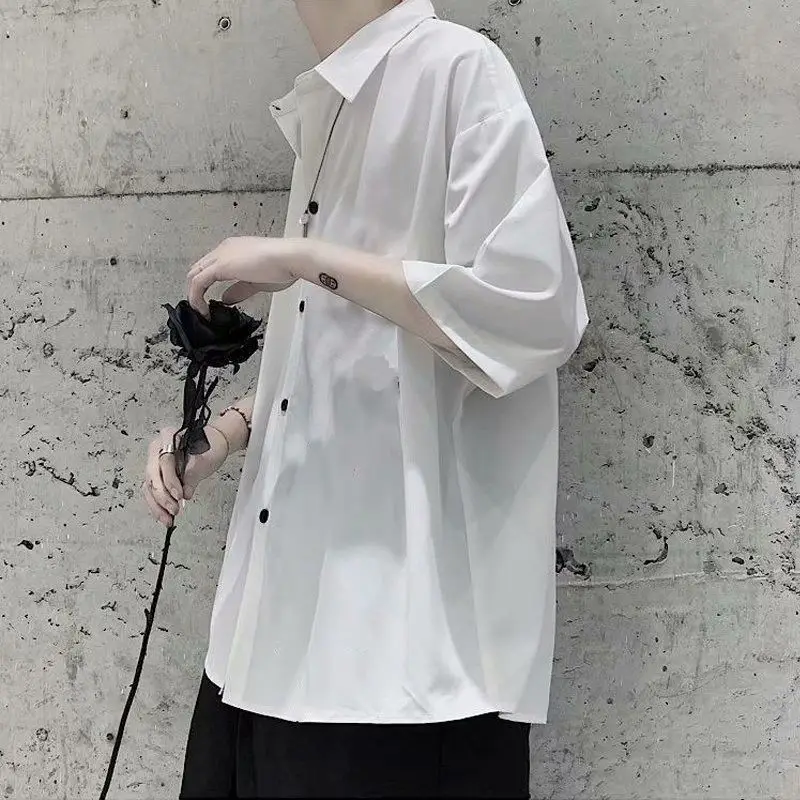 Men's Solid Short Sleeve Turn-down Collar Capable Shirts Simplicity Handsome Loose Formal Office Casual Summer Clothing