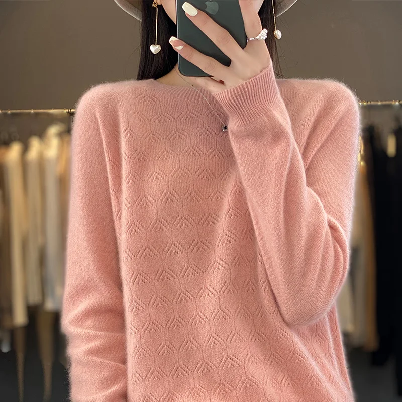

BELIARST 100% Merino Wool Cashmere Sweater Woman O-Neck Pullover Casual Knitted Tops Autumn /Winter Female Jacket Korean Fashion