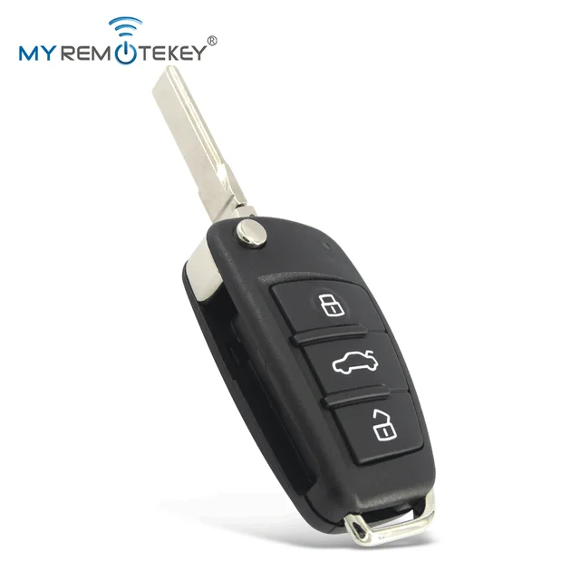 กุญแจรีโมทรถยนต์แบบพับได้ MYREMOTEKEY รุ่น 8P0 837 220 D สำหรับรถยนต์ออดี้ A3 TT ปี 2006 - 2013 ความถี่ 434 MHz ชิป ID48 หัวกุญแจ HU66 3 ปุ่ม 4