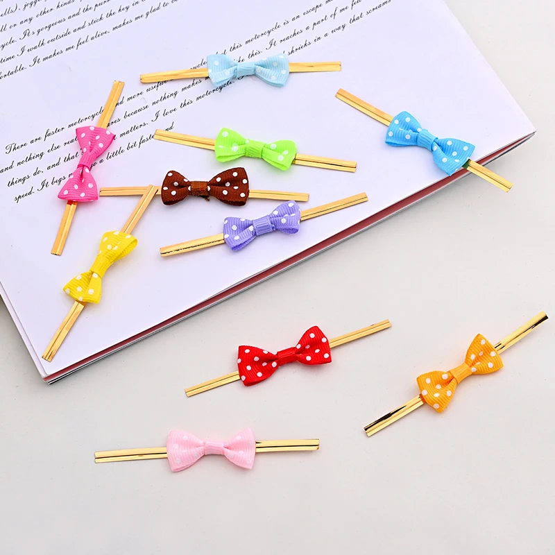 100PCS Bow Tie Packaging Golden Wire Bowknot Binding Wire Lollipop Candy Gift Packaging Bag Fastening Seal Tie DIY Gift Decor