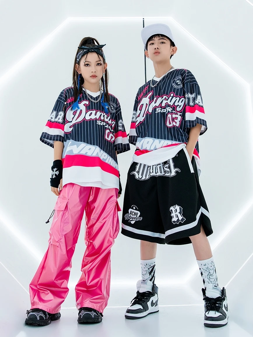 New Jazz Dancing Outfits For Girls Loose Jacket Cargo Pants Suit Boys Ballroom Hip Hop Dance Costumes Performance Wear DQS16284