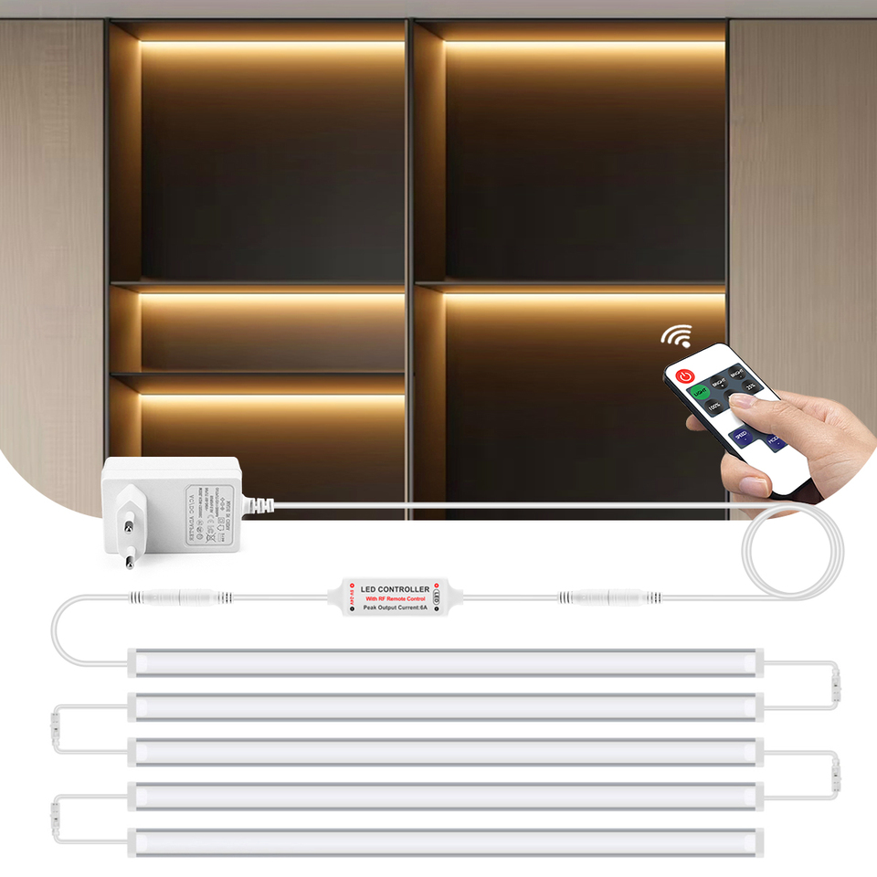 DC12V 30/40/50CM Tandem Connection LED Bar Light Tube Aluminum Shell 1-6PCS Linkage With Dimmable RF Remote Controller Cabinet