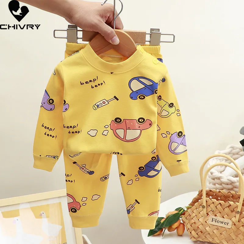 

New Kids Boys Pajamas Home Wear Cartoon Print Long Sleeve T-Shirt with Pants Newborn Baby Girls Autumn Sleeping Clothes Sets
