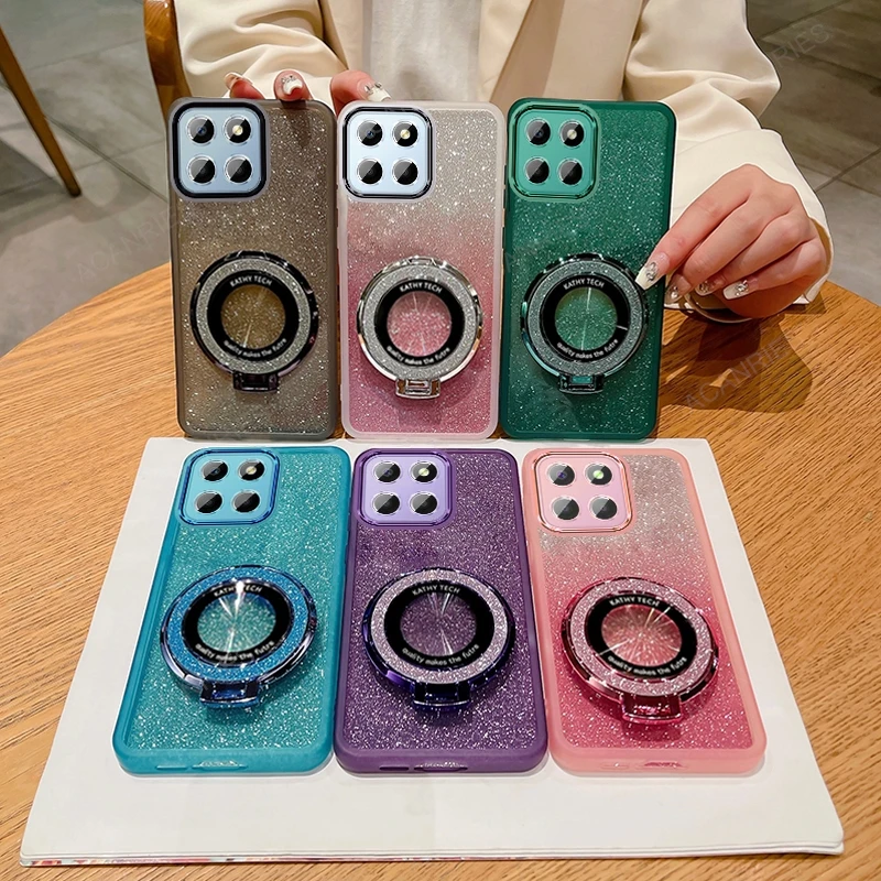 Glitter Clear Silicone Soft Case with Magnetic Bracket Cover
