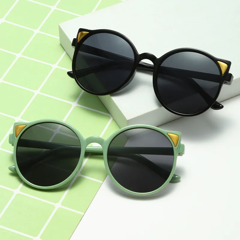 

Boys Girls Round Frame Sunglasses Kids Lovely Cute Eye Protection UV-proof Sun Glasses New Retro Cat Ear Eyewear for Children