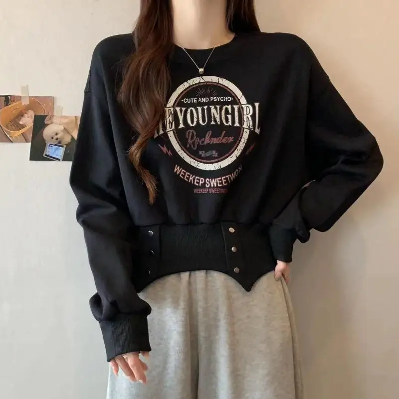 Women's Autumn Winter Fashionable Elegant Round Neck Long Sleeved Pullover Hoodie Casual Versatile Western-style Commuting Tops autumn classic long sleeved sweatshirt pullover men s casual all match art statue print series round neck warm fashion hoodie