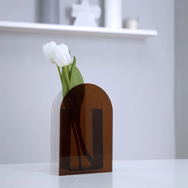 

Acrylic Vase Nordic Modern Minimalist Corrugated Living Room Flower Arrangement Home Decoration Dropshippping MOOJOU