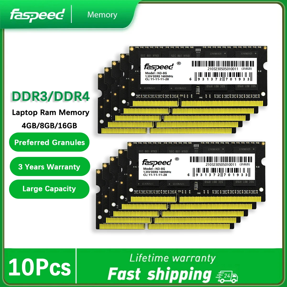 Оперативная Память DDR4, 16 ГБ, DDR3, 4 ГБ, 8 ГБ, 1600 МГц, 2666 МГц, Sodimm, 10 шт.