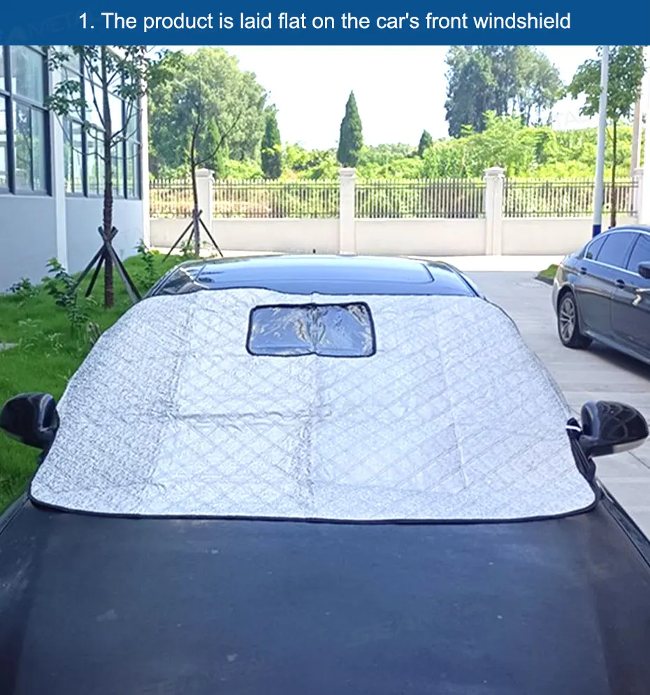BLALION Auto Windschutzscheibe Schnee Abdeckungen Winter Frontscheibe Verdickter Schutz Anti Schnee Eis Schild Abdeckung Loch für Dash Cam Monitor – Detail 15