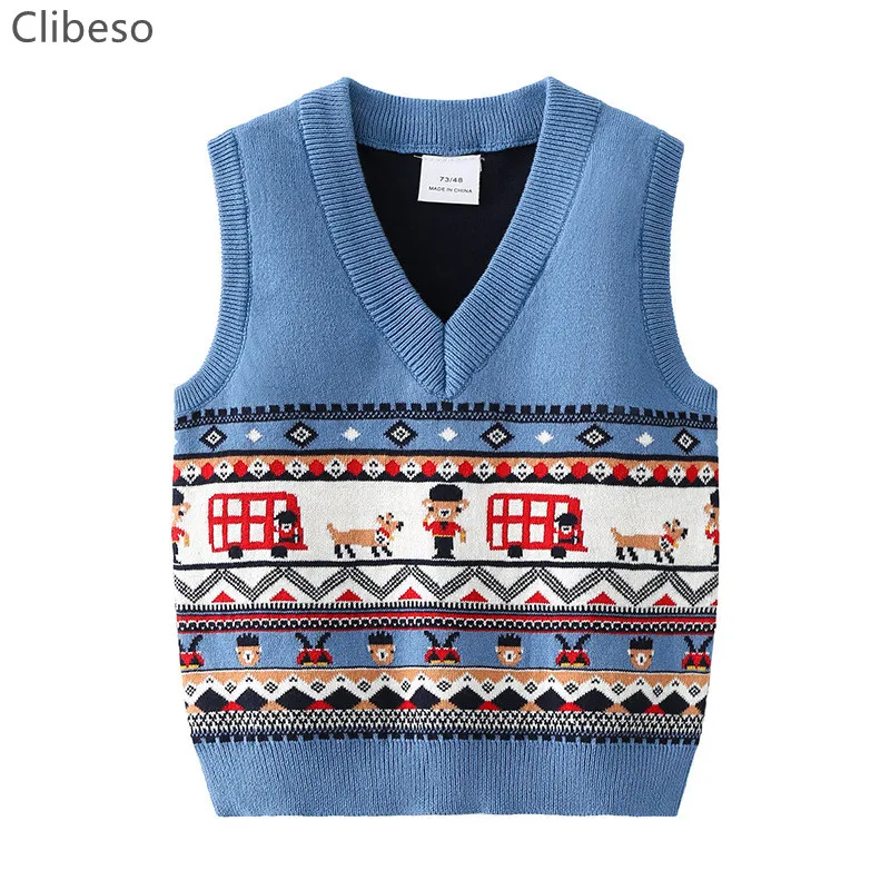 Spanish Fashion Boy Sweater Infant Knit Vest Soldier Bear Knitwear Children Gentleman Clothes Fall Clothing Kid Spring Pullover knit sweater