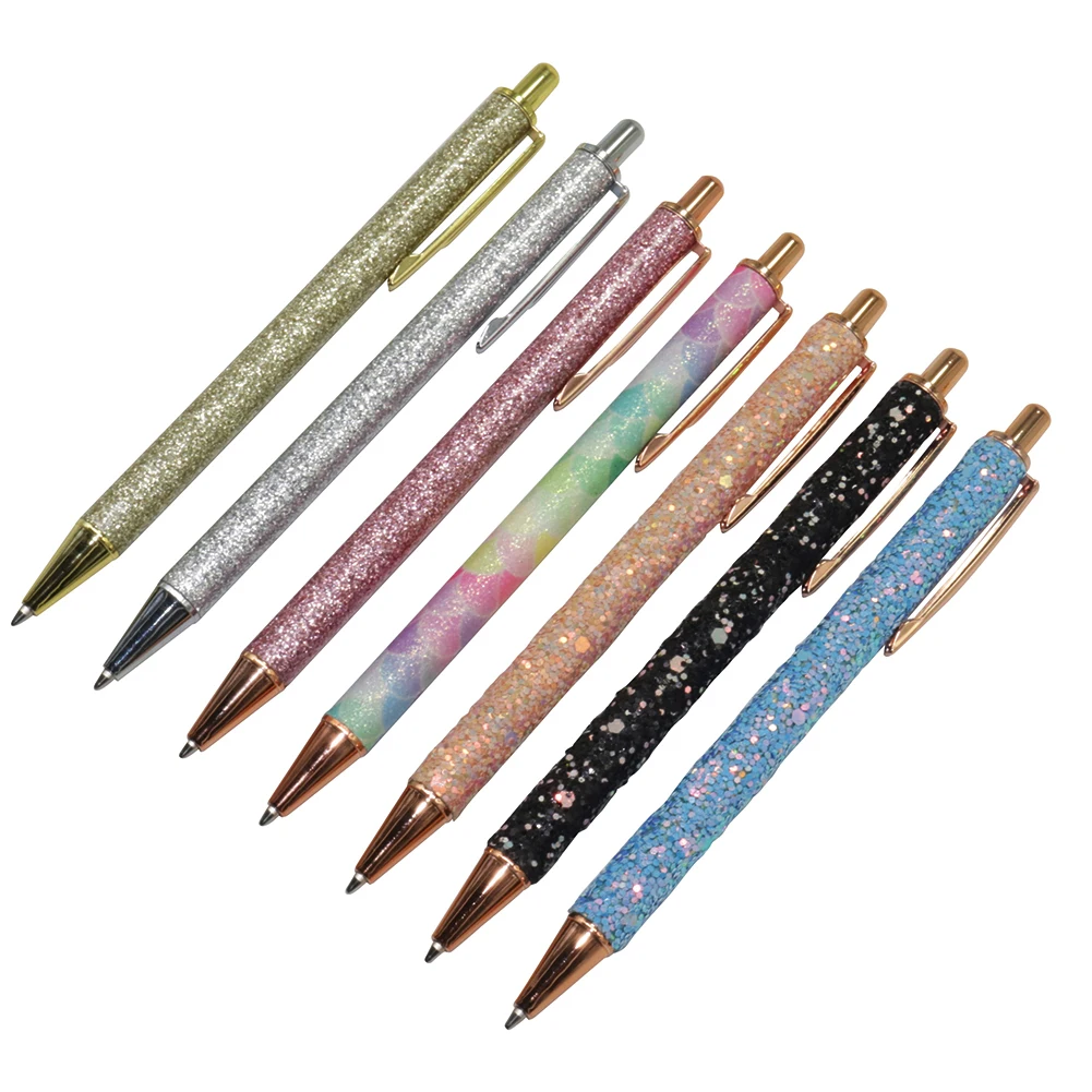 10 Pcs New Flash Crystal Pen Metal Pendant Ballpoint Pen Bullet 1.0mm Nib Blue Refill Superior Office Writing Tool
