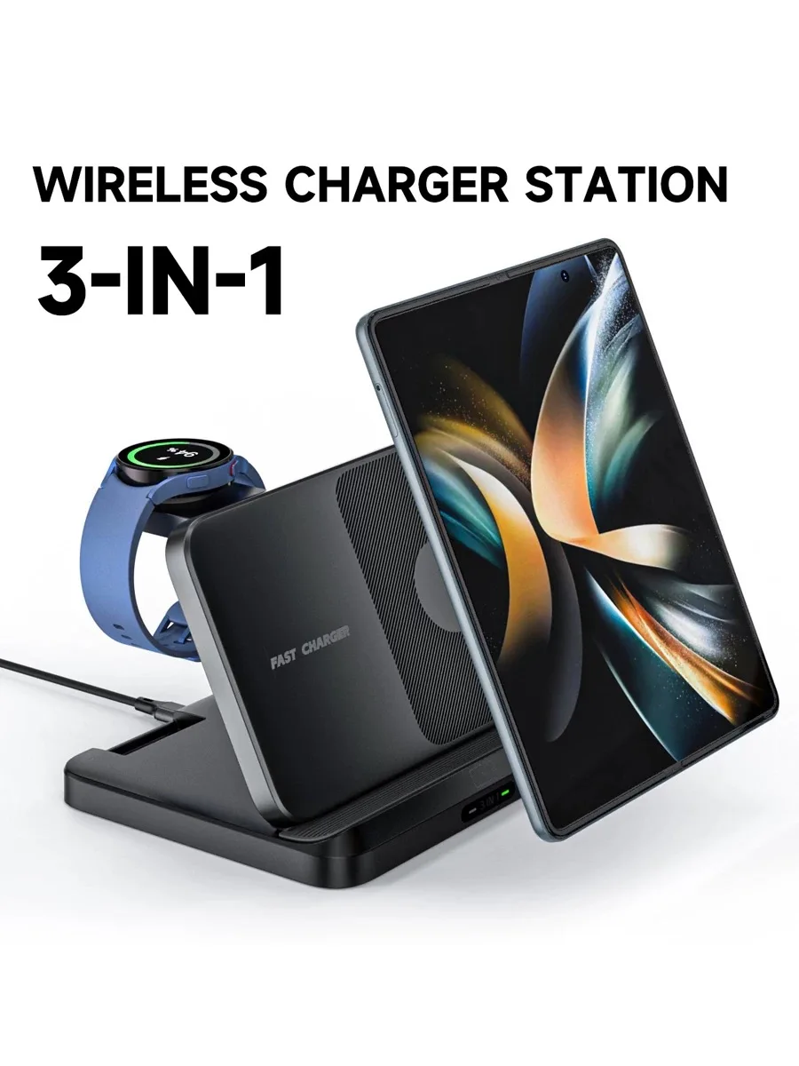 

For Samsung 3 in 1 Foldable Wireless Charger Qi Charger Dock Stand for Galaxy Z Fold/Z Flip/Note20/Watch /Buds Pro Charger