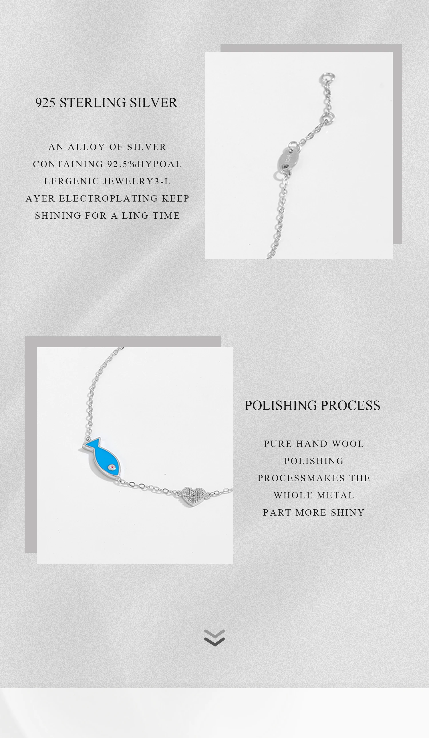 925 Sterling Silver Blue Fish Heart Chain Bracelet – 18K Gold Plated Punk Jewelry with Zircon