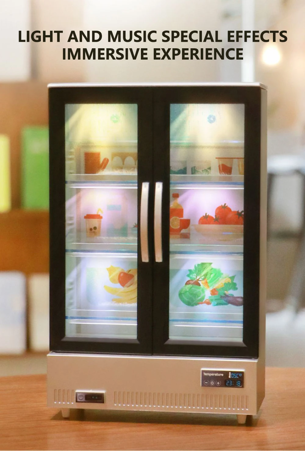 21Pcs Kitchen Toy Big Refrigerator 1:12 Microfilm Fridge Storing Miniature Food Music Light Furniture Model Girl Birthday Gift 4