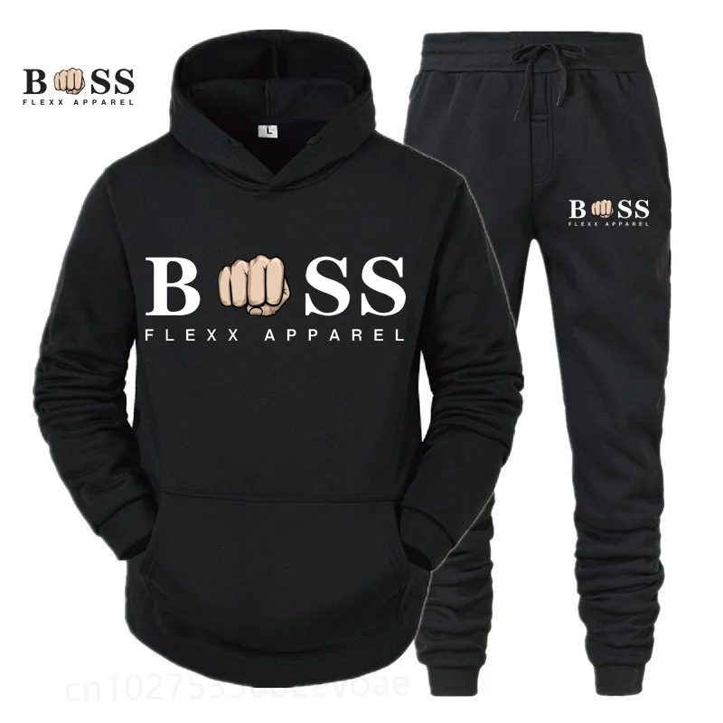 2023 Men s and Women s Plush Hoodie Set Autumn Winter Men s BSS FLEXX APPAREL