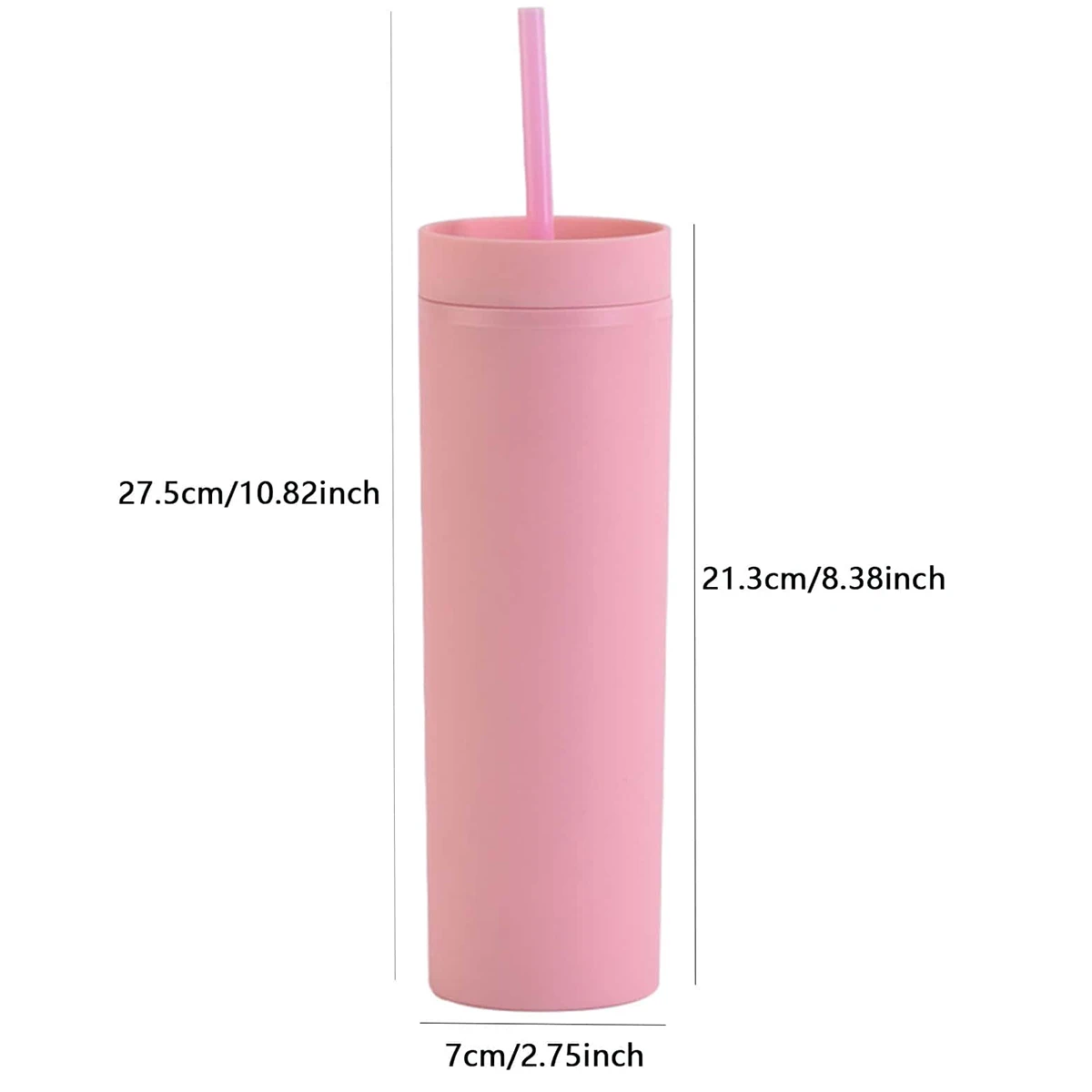 1pc-Double layered plastic cup with high aesthetic value and large capacity, straight tube cold drink, portable cup, straw cup