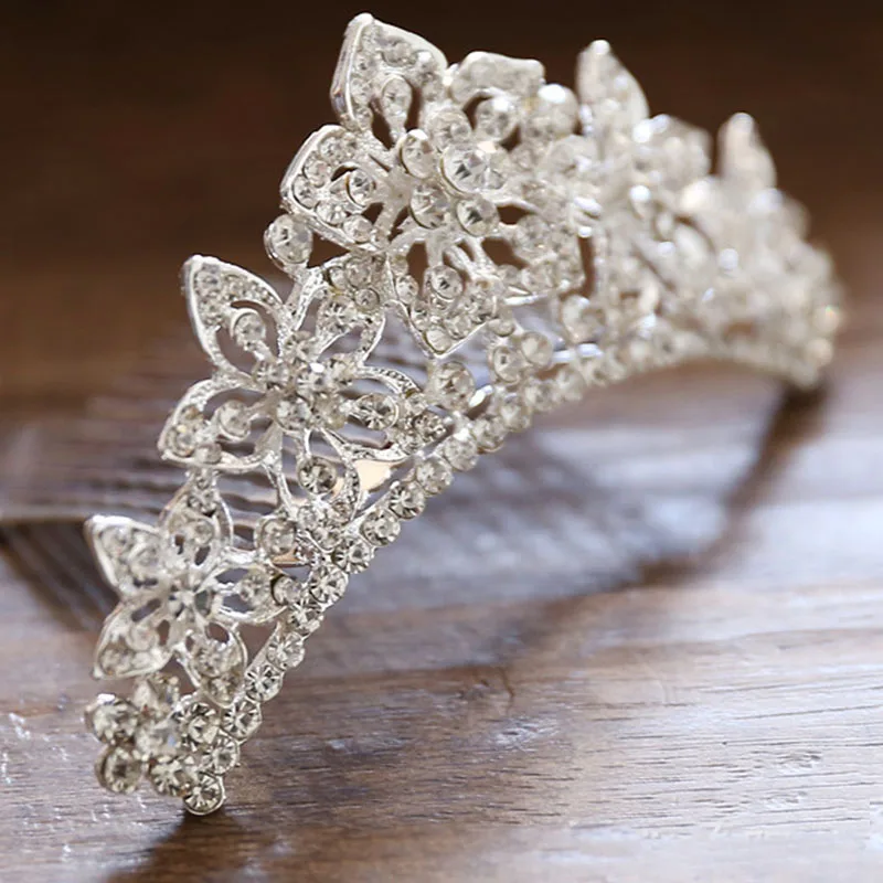 Princess Crown Wedding Hair Accessories Rhinestone Insert Hairpin For Girls Elegant Silver Color Prom Tiaras Bridal Hair Jewelry hair accessory jewelry accessories bridal headwear hair band crown
