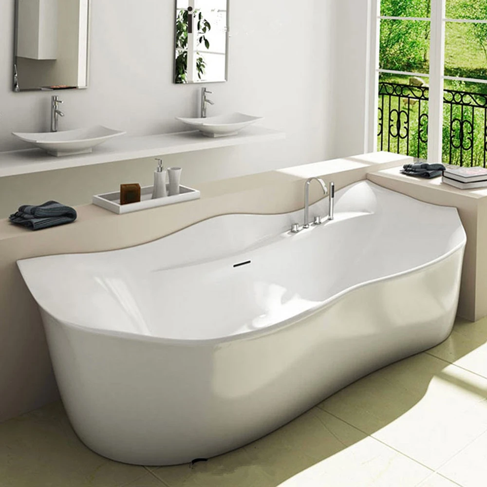 2050x880x630mm Solid Surface Stone Acrylic Bathtub Freestanding Floor Mounted Integrated Corian Tub WD012A 5