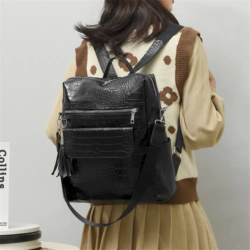 2023 Trendy Women's Backpack Vintage Pu Leather Daypack Brown