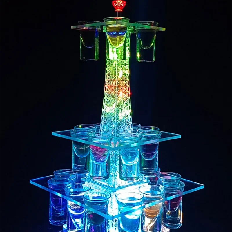 Party Decor Colorful Sparkling Eiffel Tower Cocktail Shelf Creative Charging Wine Cup Holder For Bar Birthday KTV Nightclub