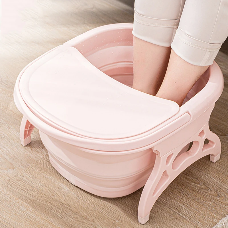 Foldable Footbath Portable Bathtub Plain Foaming Foot Soaking Bucket Massage Bucket Collapsible Footbath Basin with Lid