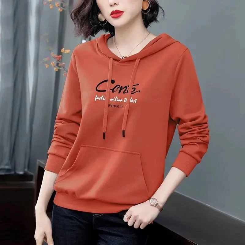 

Новинка весна-осень 2024, хлопковая толстовка с капюшоном, женское стильное пальто, Корейская Свободная куртка большого размера, Топ для женщин среднего возраста