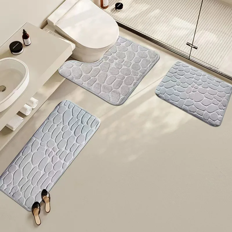 

1pc Memory Foam Embossed Velvet Carpet Bathroom Living Room Non-Slip Mat Cobblestone Floor Mat Home Furnishings