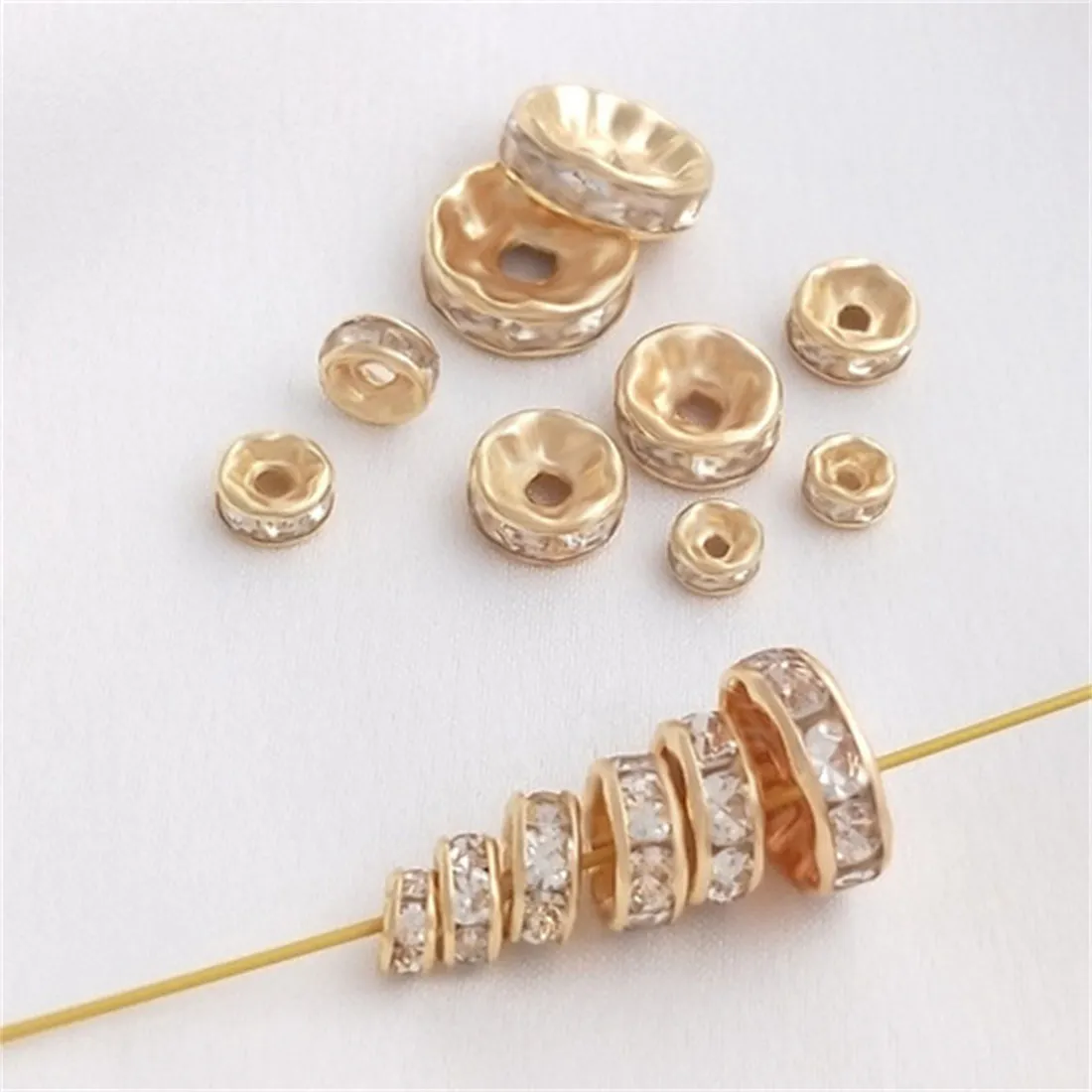 14K Gold-plated Diamond Ring, Zircon Spacer, Handmade Beaded DIY Crystal Bracelet, Pearl Necklace, Spacer Accessory 14k gold wrapped string double hole closed loop diy pearl bracelet necklace accessory closure buckle connecting ring accessory