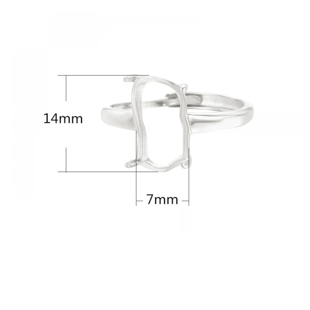 925 Sterling Silver Adjustable Ring Base for 7x14mm Irregular