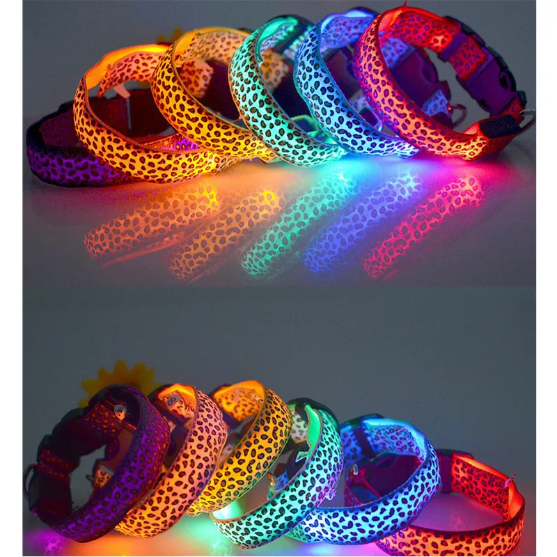 Pet LED Luminous Collar For Dog Adjustable Leopard Glow Cat Collar Night Safety Teddy Golden Retriever For Walking Dogs dog collar pet collar