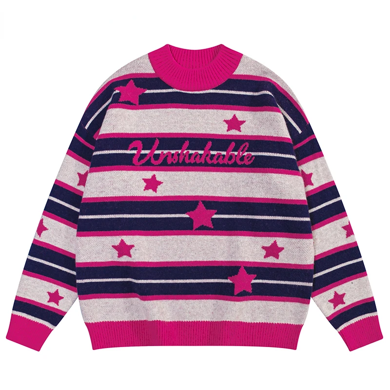 

Autumn Men Striped Knitted Jumper Sweaters Hip Hop Star Letter Knitwear Streetwear Harajuku Fashion Casual Pullovers Clothing