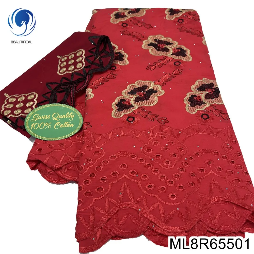 

Nigerian Swiss Voile Lace Fabric, 100% Cotton, Embroidery with Hole Cutting Technology, Party Dress, Violet, ML8R655