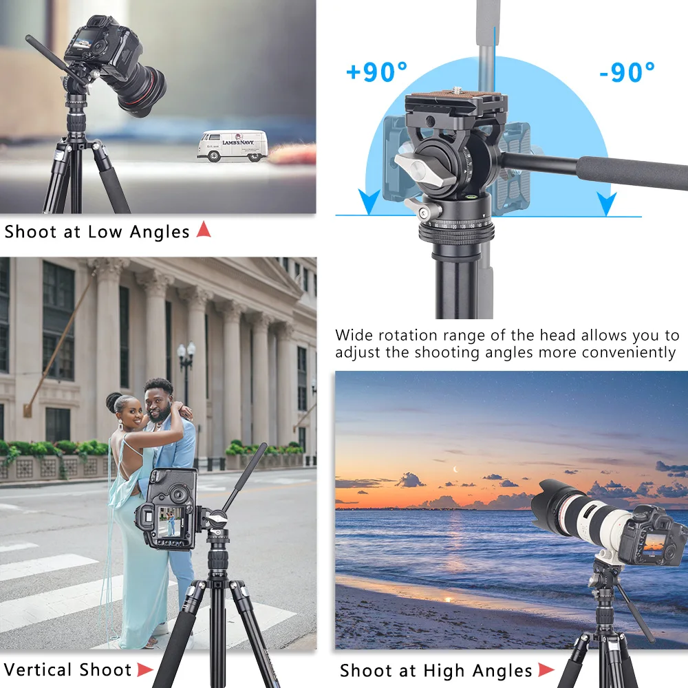 Camera fluid head H10 Mini tripod fluid video head panoramic CNC with Arca Swiss quick release plate phone clip for Dslr camera phone load 4kg