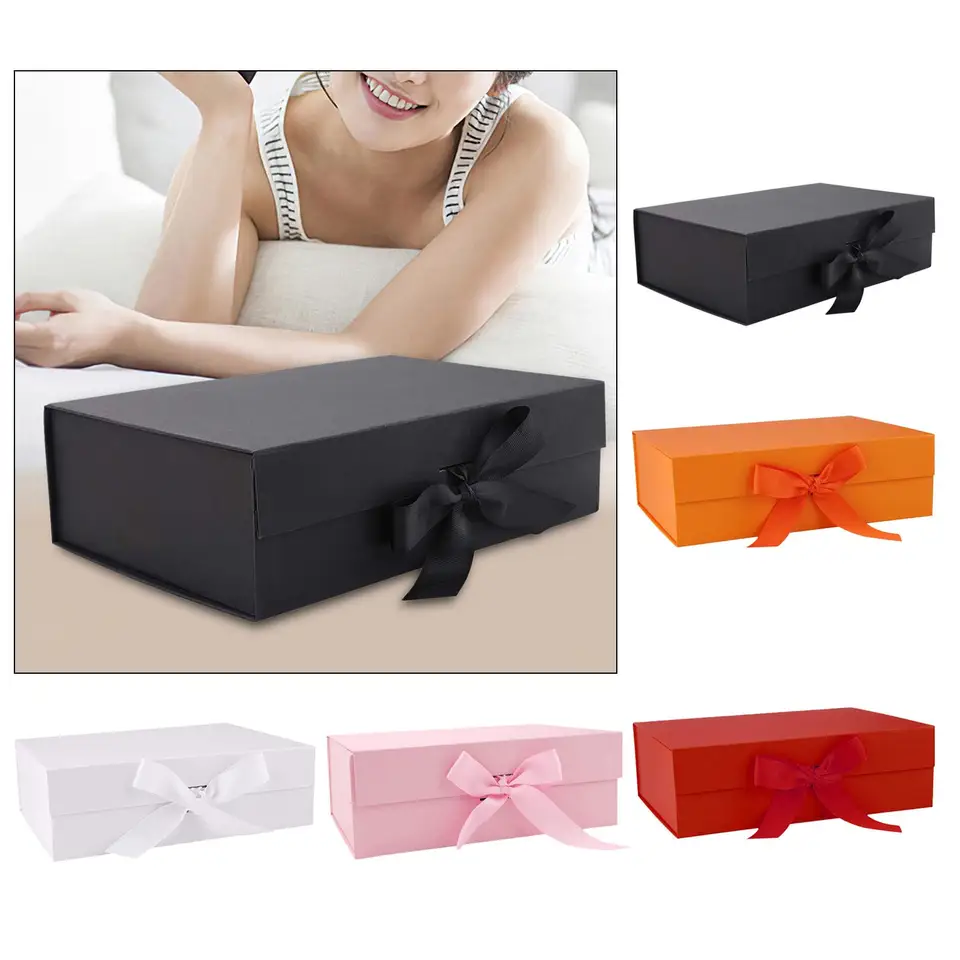 Caja de regalo de cumpleaños personalizada: cierre magnético color carbón con lazo - México