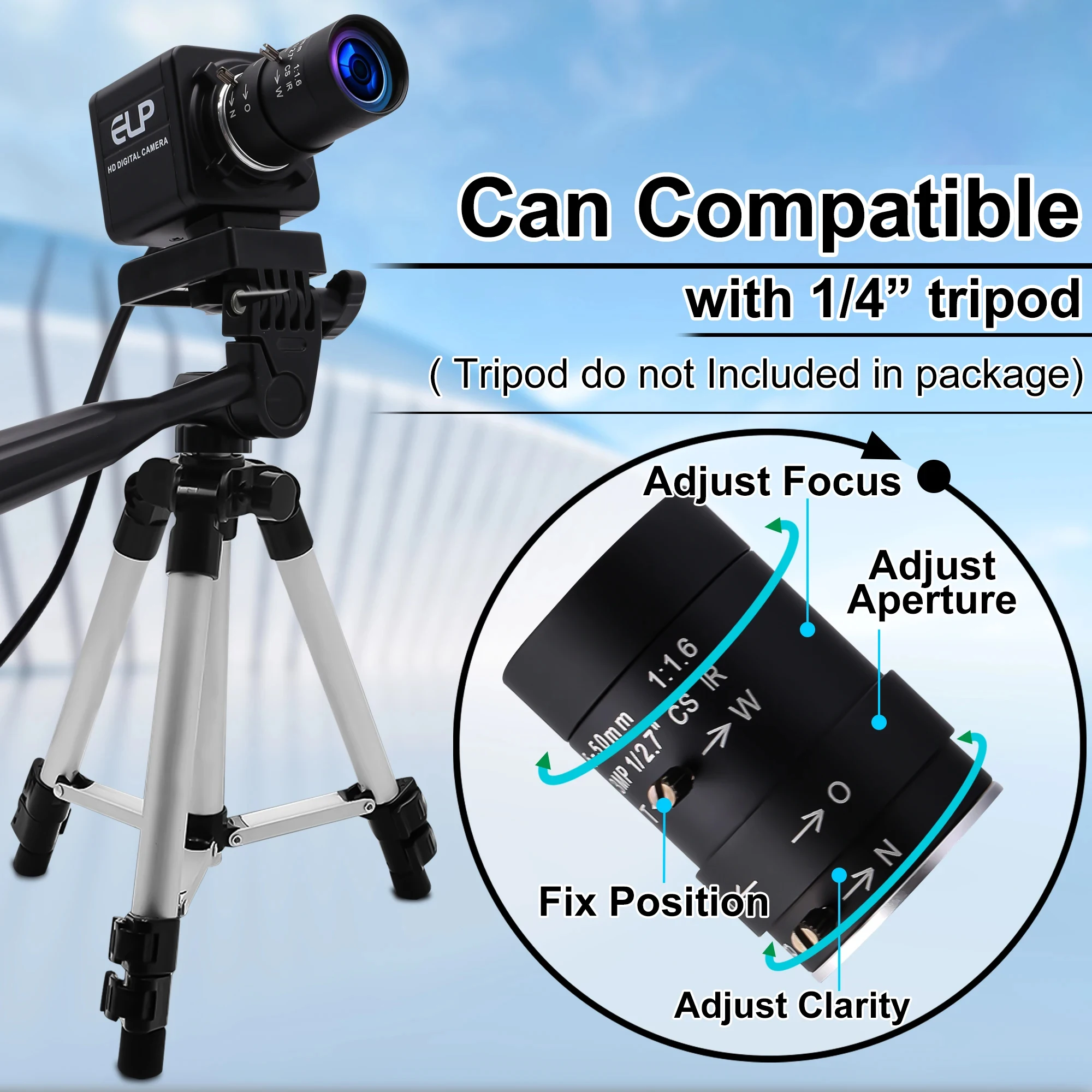 SVPRO USB 카메라 720P CS 마운트 가변 초점 웹캠, UVC 안드로이드 리눅스 윈도우 맥 무료 드라이버, 화상 회의용 USB 웹캠, 5-50mm