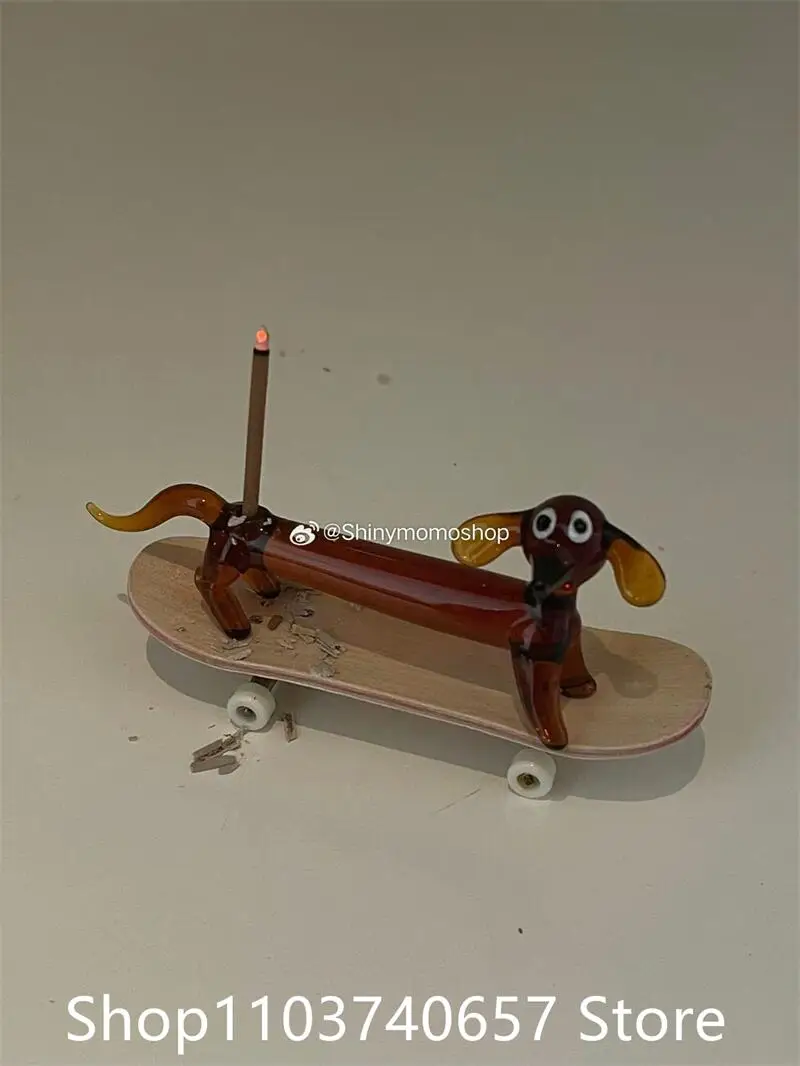 Cartoon Sausage Dog Glass Incense Seat with Holes Fragrant Insertion Plate Glass Sausage Fragrance Chopstick Holder Ornament 2