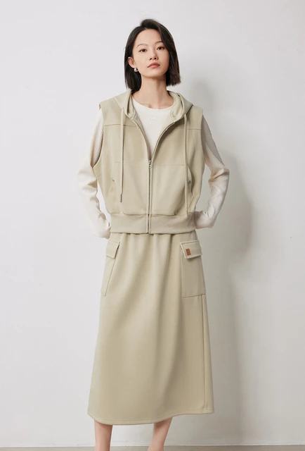 Sweat-shirt à capuche et jupe droite pour femme, ensembles de