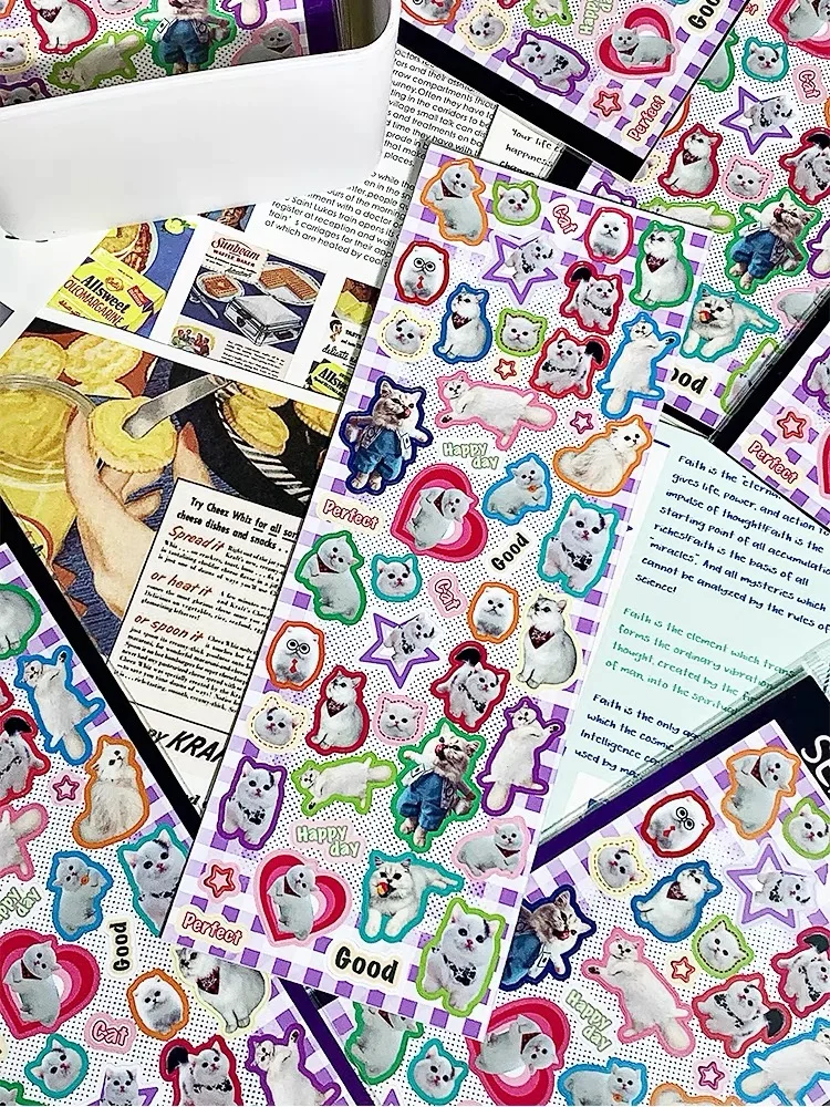 

Античная американская белая наклейка в виде кота Y2K стикер наушники Goo Card