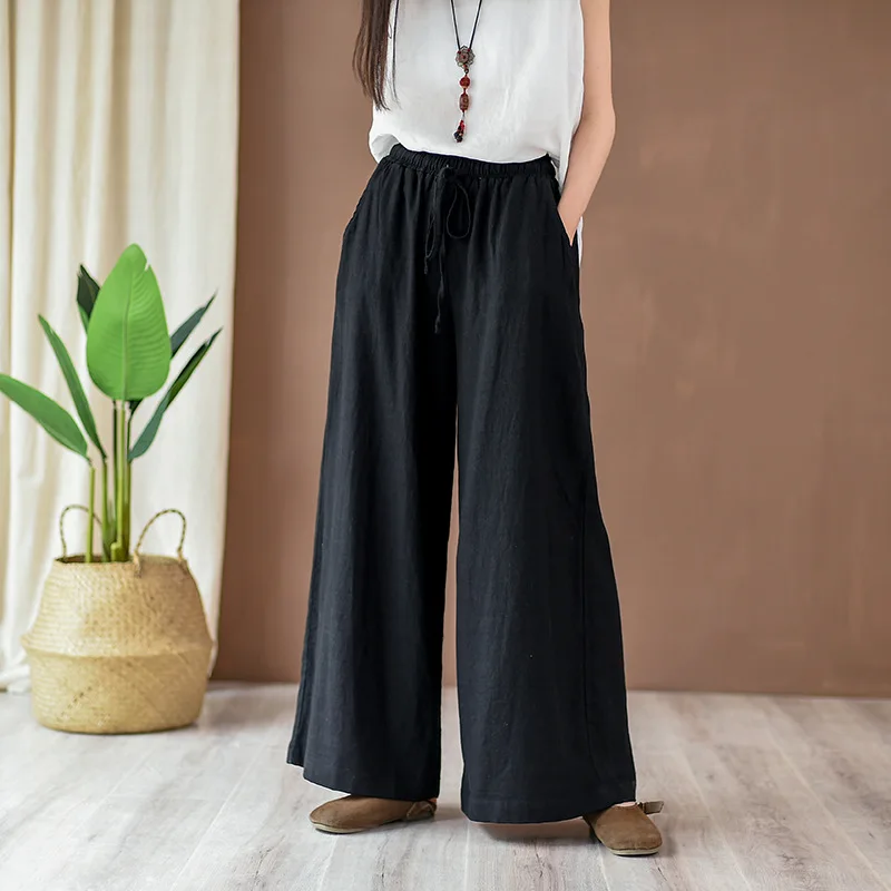 cropped leggings Full Length Wide Leg Pants Vintage Loose Elastic Waist Solid Color 2022 New Summer Clothes Pockets Women Pants RV874 carhartt pants