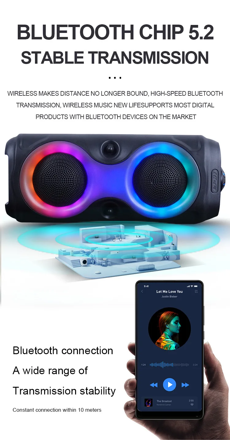 Wireless bluetooth speaker Portable bluetooth speaker Portable speakers Audio speakers TWS Wireless Portable FM Bluetooth 5.0 Party Light Speaker Subwoofer Heavy Bass Sound System Outdoor Karaoke
