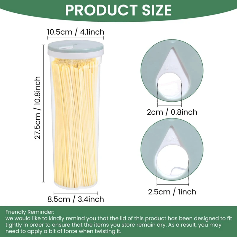 PP Tall Food Storage Spaghetti Noodle Pasta Container With Locking Lid Clear Dry Food Durable Easy To Use 27.5 X 8.5Cm 6